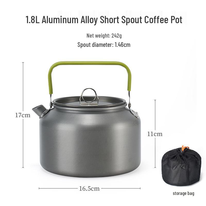 Large Capacity Outdoor Ultra-Light Aluminum Teapot Kettle, Portable 1.8L Camping Coffee Pot