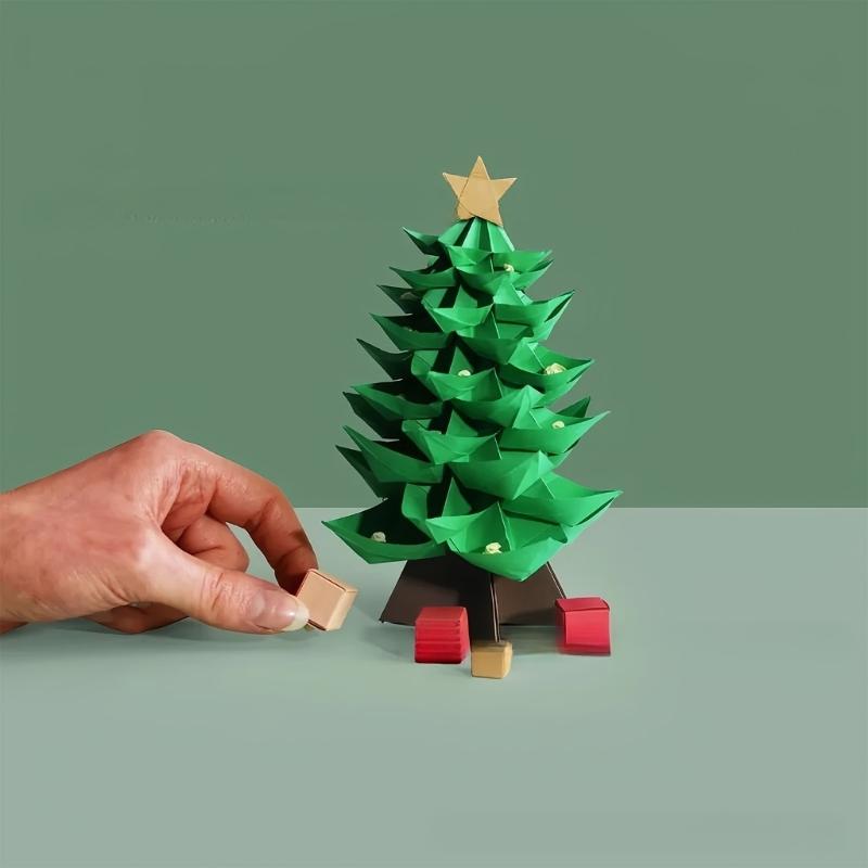Christmas Tree Paper Craft Set Hand On Learning Toy Fun Paper Kits For Parents Children Activity Holiday Decoration
