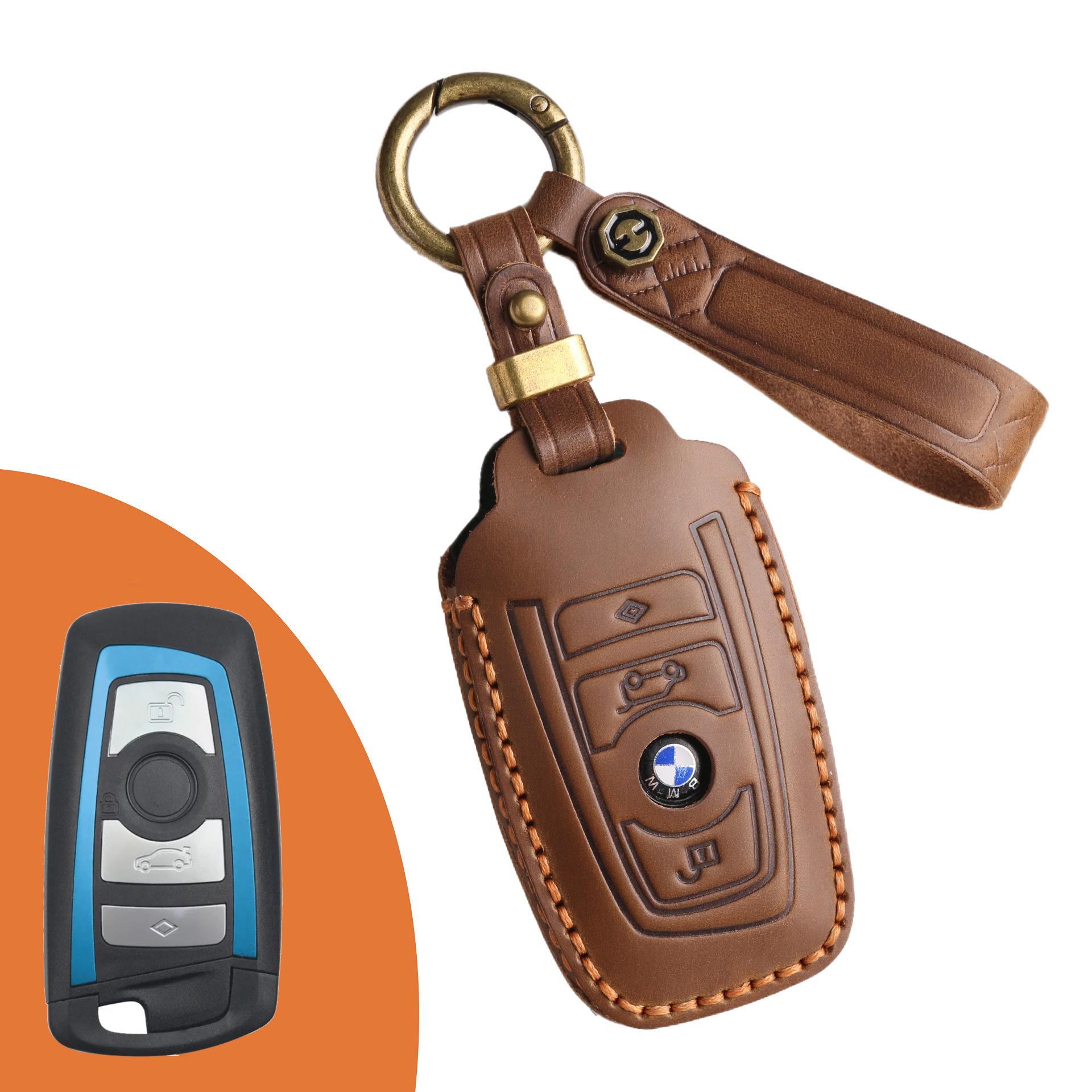 

Leather key cover is suitable for BMW 5 series 730li car key bag car keycase chain high-end коричневый