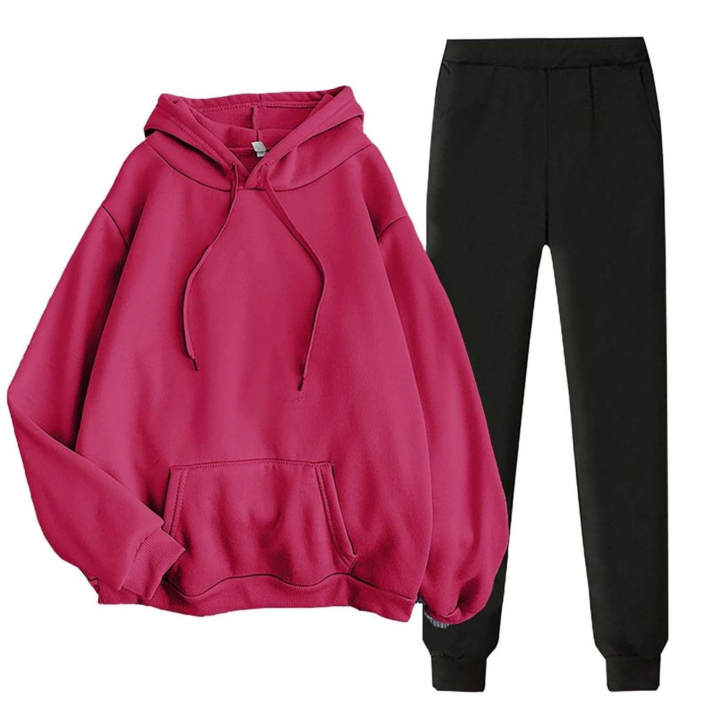 Women's Two-piece Casual Solid Color Ribbed Long Sleeved Sweatshirt And Pants Set
