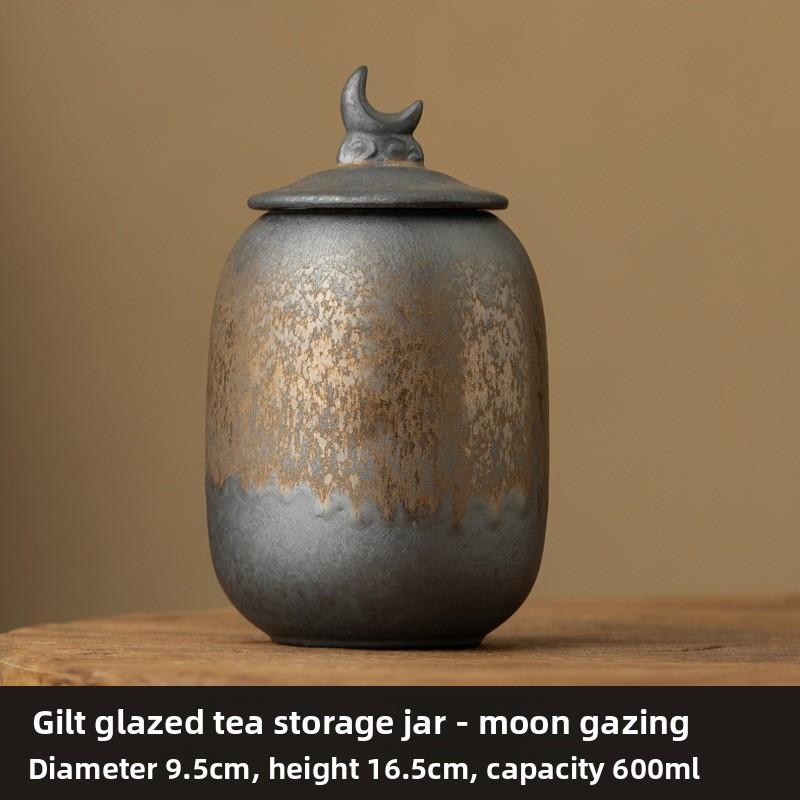 Creative Gilded Ceramic Tea Jar Household Sealed Moisture-proof Storage Jar Candy Food Container Desktop Ornament Art Decoration