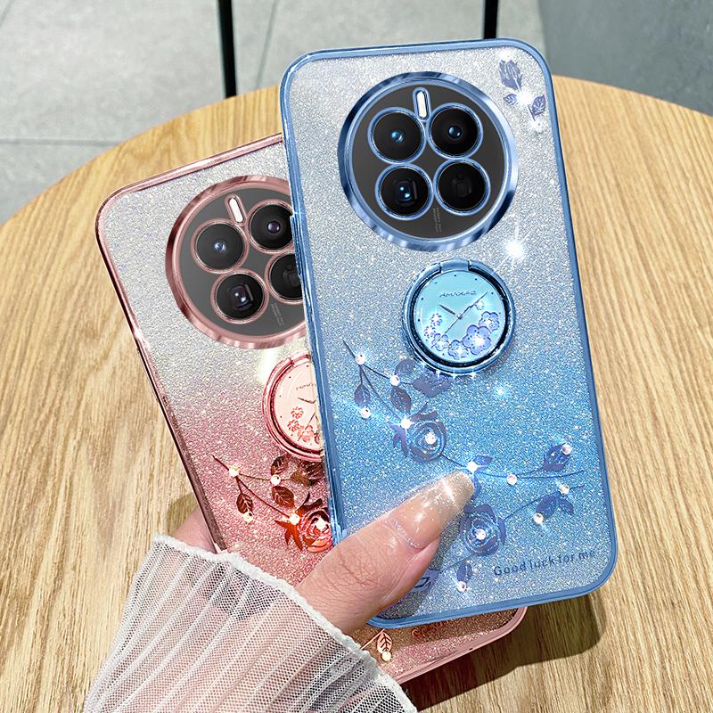 KADEM For Realme 12 4G/12+ 5G Kickstand Case Rhinestone Flower Anti-Drop TPU Phone Cover