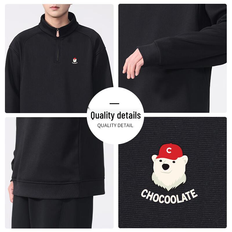 :CHOCOOLATEit Men's Retro Loose Fit Half-Button Pullover Sweatshirt