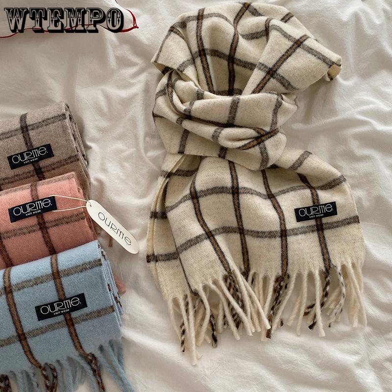 Karierter Schal Studentin Quastenschal Paar Dicker Warmer Schal