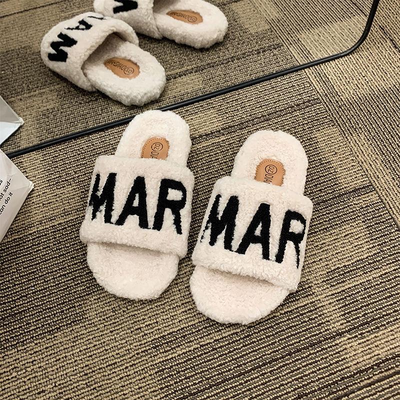 

Mao Mao slippers women s outer wear 2025 new autumn and winter white short Mao Mao shoes small fragrant muffin thick-soled cotton slippers 35 бежевый