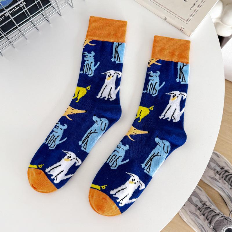 

Носки Zhuji, спортивные носки с принтом животных 36-47, мужские чулки Wind Trend, средние и высокие чулки One Size