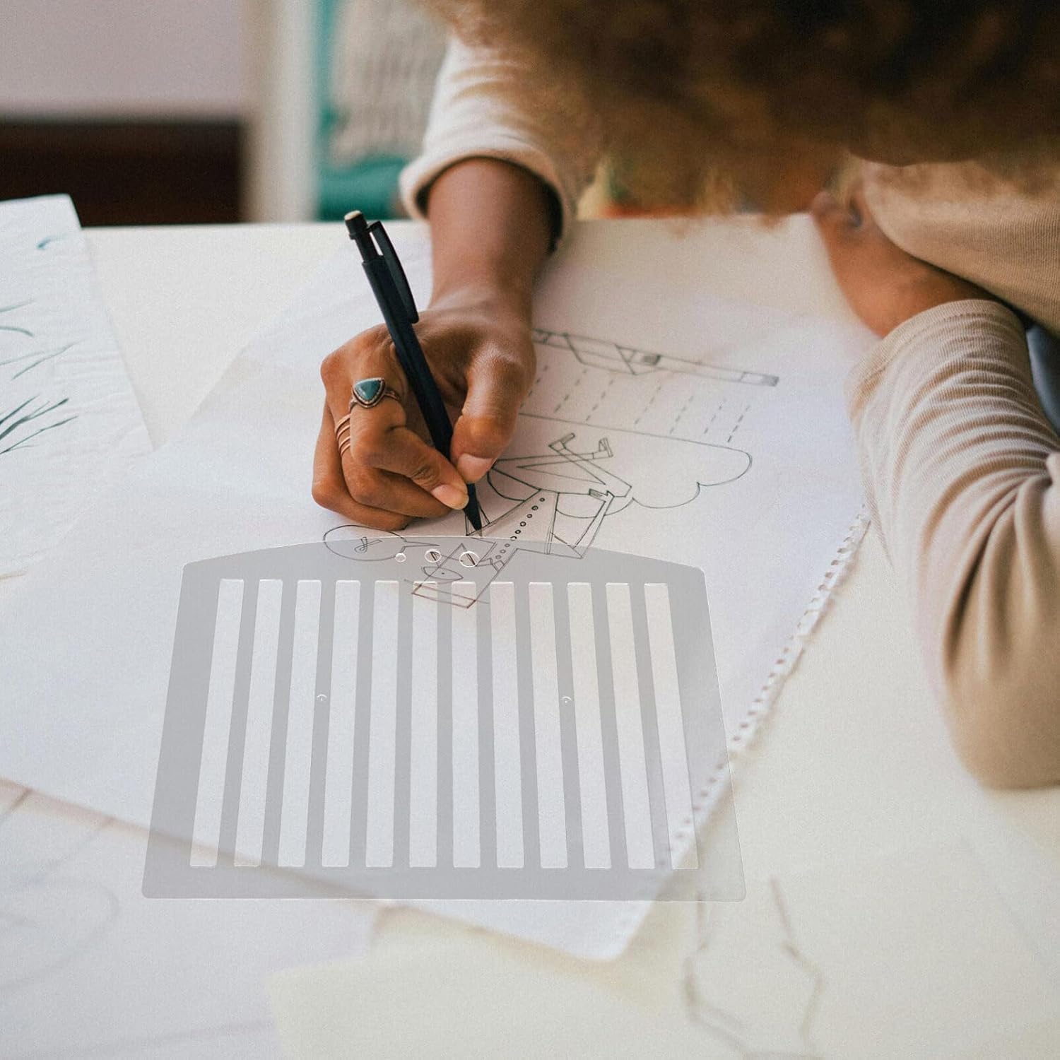 Трафарет-линейка, Трафарет для рисования линий, Шаблон для письма, Трафарет-линейка для каллиграфии, Бумажная линейка-шаблон для картона