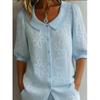 Camisa de Mujer Casual Vintage Holgada con Botones Bordada Floral de Manga Media Nueva Primavera/Verano 2026