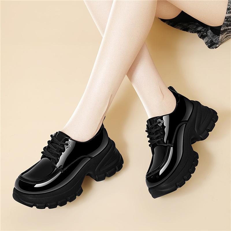 Thick-soled Loafers for Women, Casual Early Autumn High Heels, Patent Leather Shoes, Casual Work Shoes