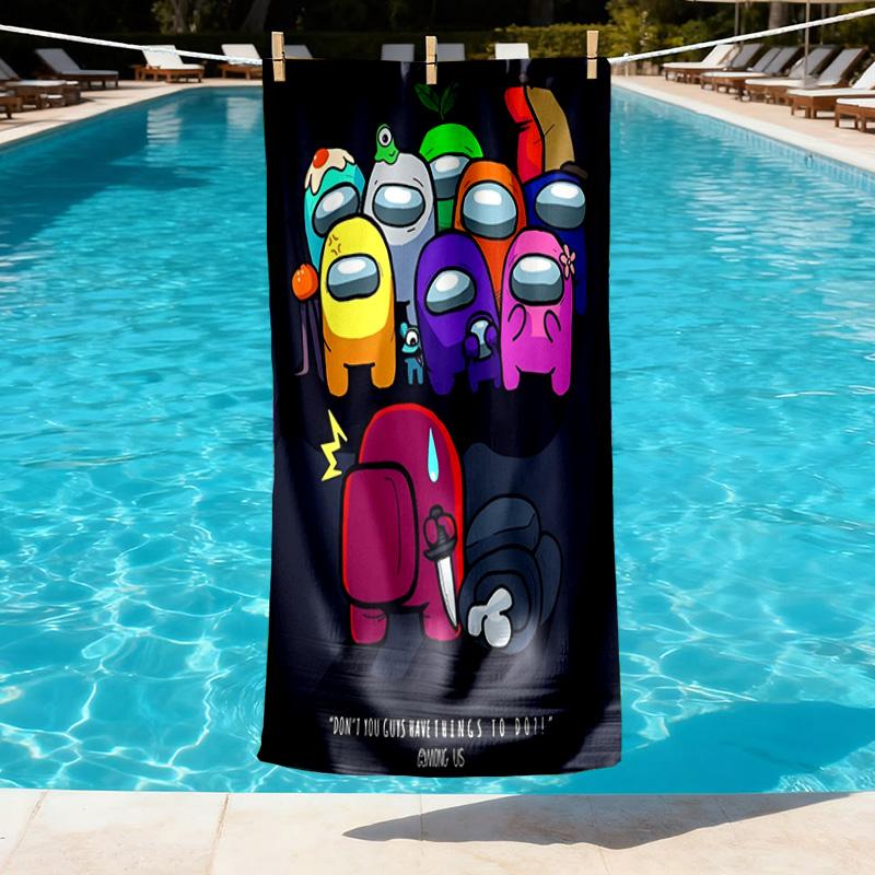 Among Us Print Beach Towel Design, Soft, Lightweight. for Home Bathroom, Spa, Pool, Yoga, Surfing, Camping, Gift for Family, Friend