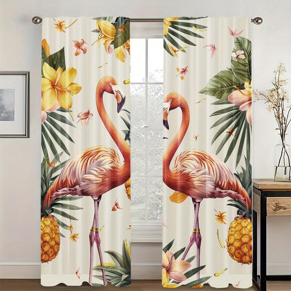 2-Piece Flamingo & Floral Print Curtains Set Rod Pocket Design Polyester  For Living Room Bedroom Kitchen Blinds Floor Window