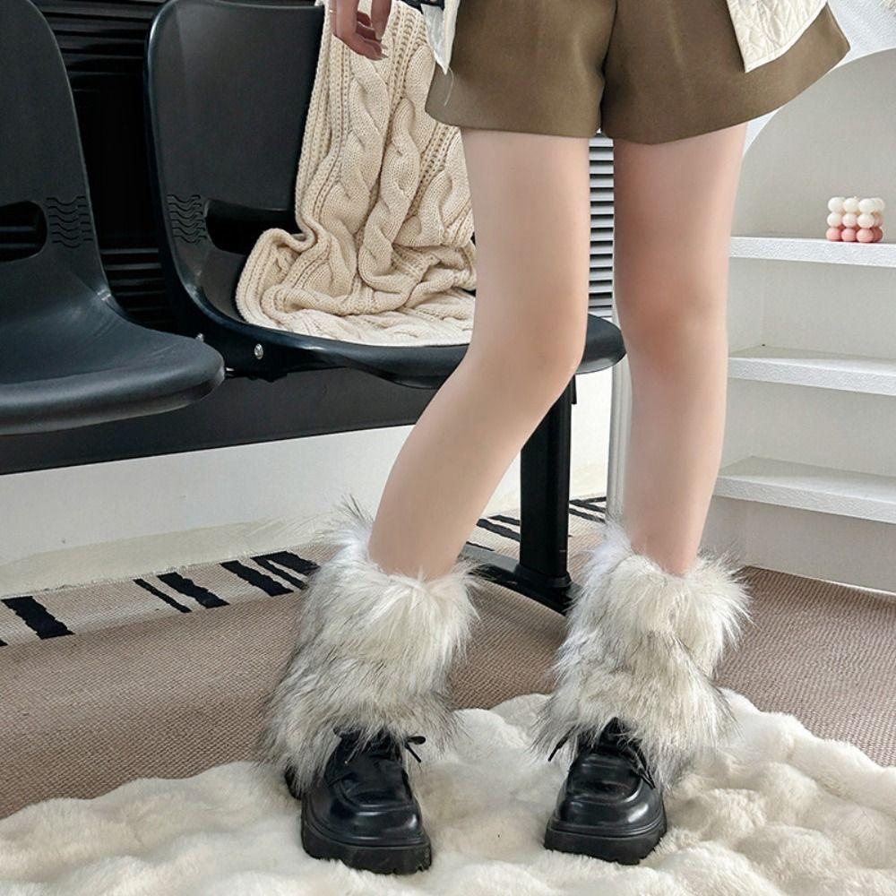 Y2k Imitation Fur Leg Warmers JK Winter Leg Covers Casual Long Stockings Girls