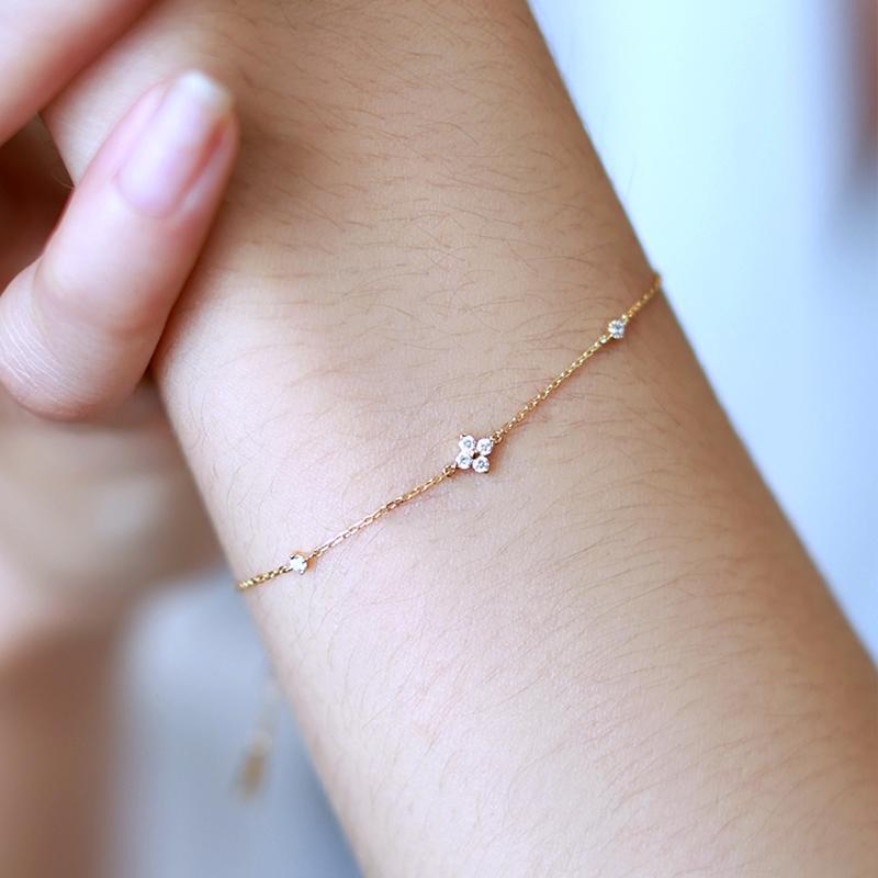 

925 Sterling Silver Electroplated 18K Gold Inlaid Zirconia Flower Jewelry Bracelet for Women ExquisiteHigh-quality Party Wedding золотий