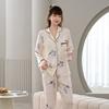 New spring and summer women's ice silk pajamas, national style printed long-sleeved pants, imitation silk loungewear suit can be worn outside