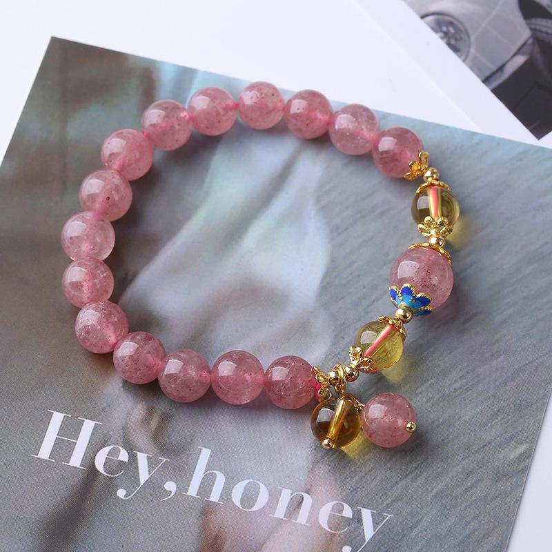 Natural Strawberry Crystal Bracelet Pink Crystal Bracelet Bangles Women Fashion Jewelry Accessories Gift