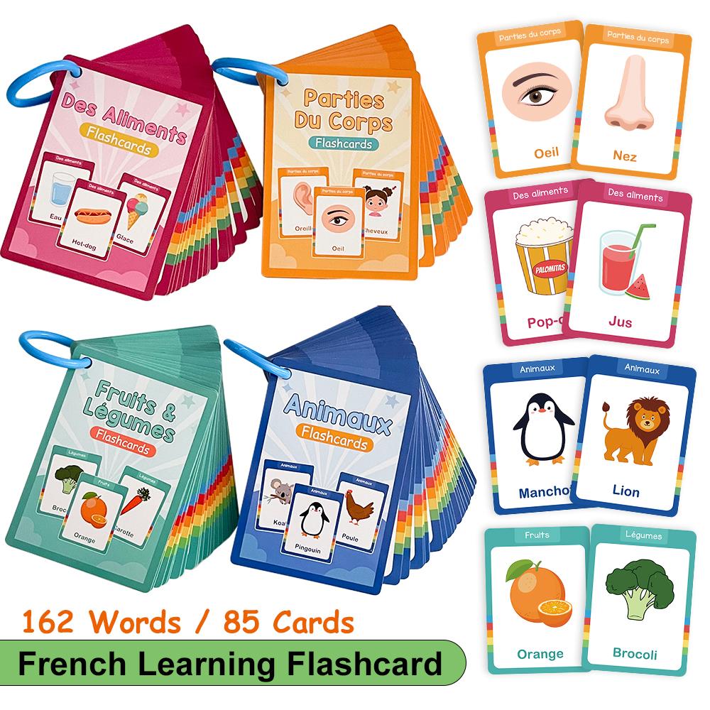 Food / Animals / Fruits / Body Parts French Words Learning Cards for Kids Early Language Skill Classroom Activities Memory Games