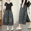 DIMANAF 2026 Summer New Plus Size Women Jeans Elastic Waist Long Pants Print Floral Loose Casual Denim Cotton Trousers