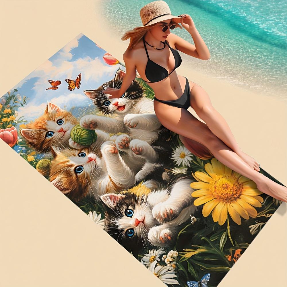 Cats Printed Microfiber Beach Towel, Soft Absorbent Quick Dry for Swimming Camping