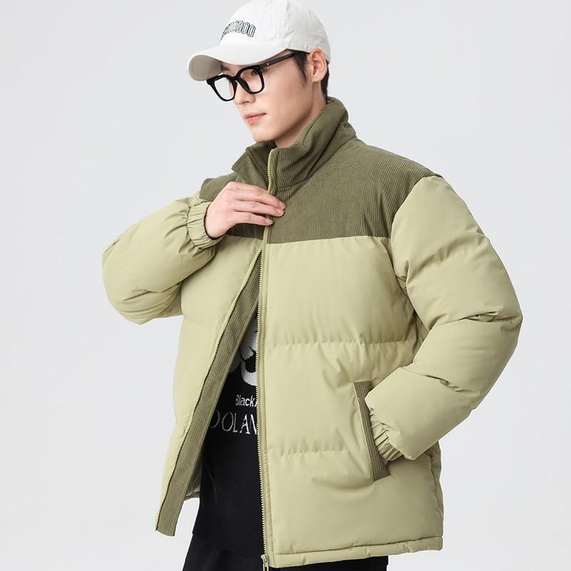 

Men s Cotton-padded Clothes Winter New Trend Splicing Thickened Cotton-padded Jackets Warm Couple Jackets Loose Stand-up Collar Bread Clothes 4XL зелений