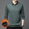 Winter Men'S Fleece-Lined T-Shirt, Long-Sleeve Middle-Aged Striped Trendy Thickened Polo Shirt, Base Shirt, Thermal Shirt, Men'S Wear