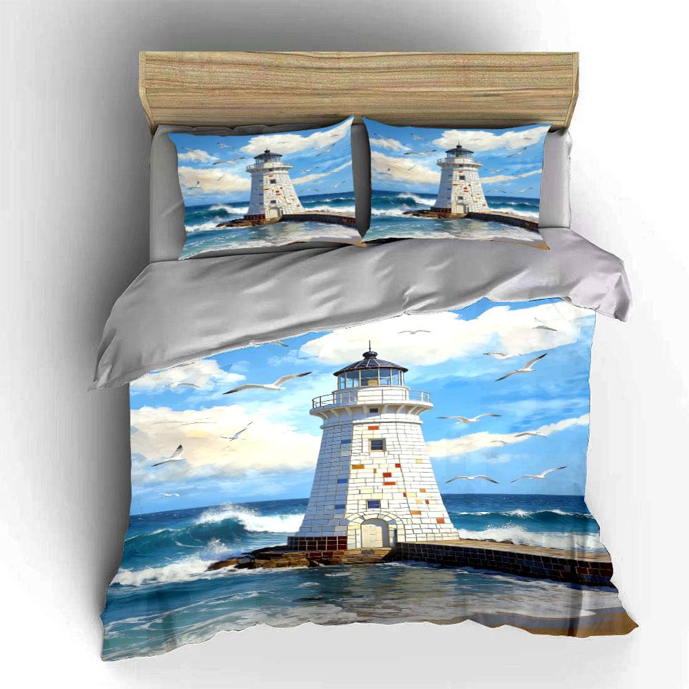 Lighthouse, Seagulls, Ocean Waves. Bedding Sets Duvet Cover Sets Duvet Covers Pillowcases(1 * Duvet Cover 2 * Pillowcases Without Duvet Insert)