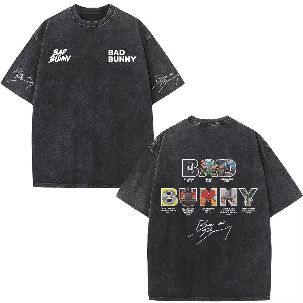 Summer Hot Sale Rapper Bad Bunny Washed Vintage T-shirt Debi Tirar Mas Fotos DTMF World Tour 2026 T Shirts Men Women Vintage Oversized Tshirt