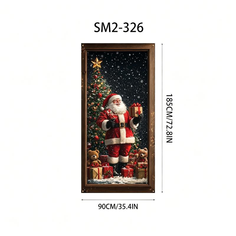 Christmas Santa And Elk Theme Backdrop Nut Cracker Snowman Door Banner Indoor Outdoor Veranda Door Cover Photography Background
