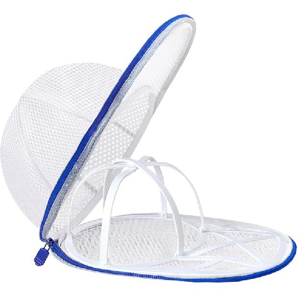 2 Pack Hat Washer Cage for Washing Machine, Baseball Cap Washing Cage, Hat Cleaner for Flat and Curved Ball Caps (Sapphire 2pcs) Foldable Sapphire 1pcs