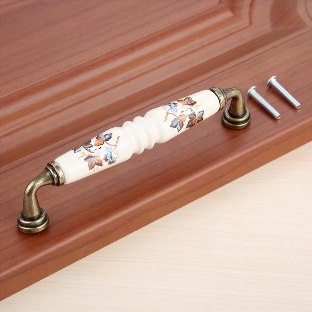 DRELD Vintage Rural Ceramic Drawer Cupboard Door Furniture Handles Cabinet Handles and Knobs Dresser Kitchen Pull +M4x25mm Screw