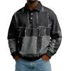 Men's Casual Loose Colorblock Print Lapel Button Long Sleeve Top