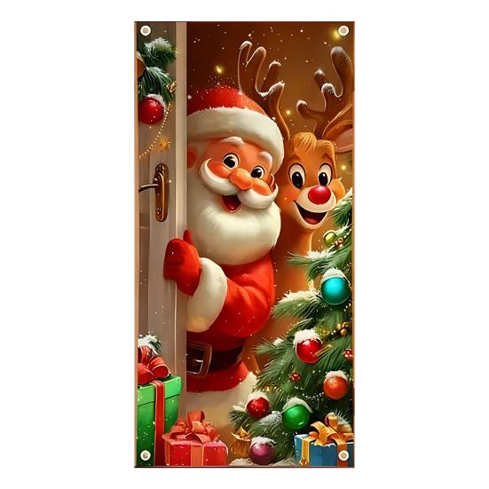 Vánoční dekorace na dveře Vtipný Santa Claus Závěsný banner na vchodové dveře Veselé Vánoce Zimní pozadí Znamení na verandu pro vnitřní a venkovní svátky
