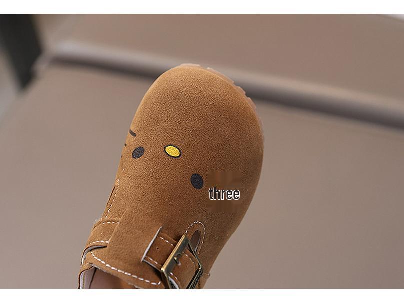 Girls' Birkenstock Leather Shoes - Stylish Spring 2025 Flats, Cartoon Design, Korean Influenced Driving Shoes