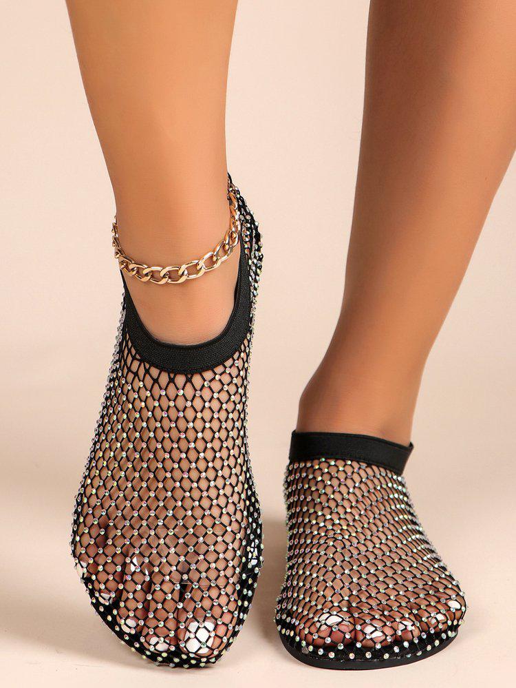 2024 Summer Rhinestone Round Toe Short Boots - Hollowed-Out Plus Size Flat Sandals