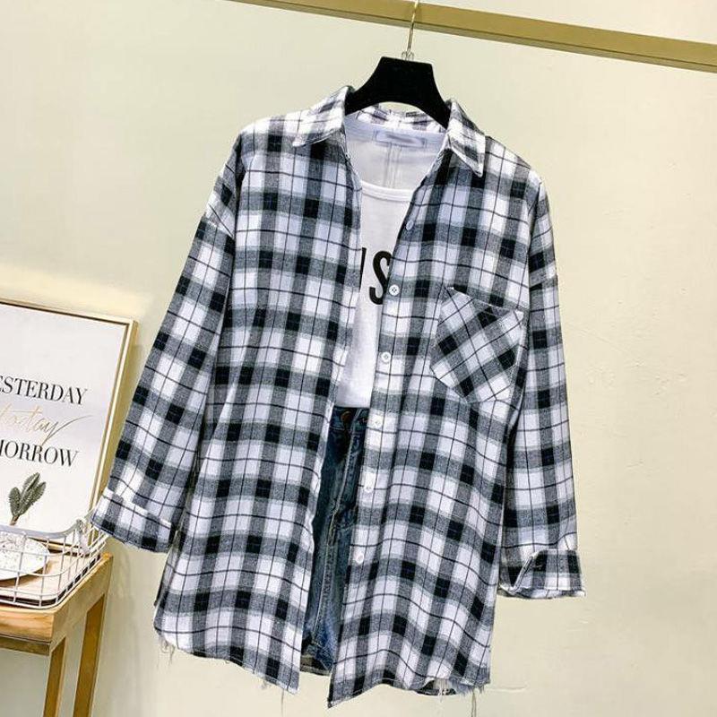 Camicia a Quadri Donna Primavera Autunno Donna Casual Larga Manica Lunga Camicetta e Top Abbigliamento Taglie Forti