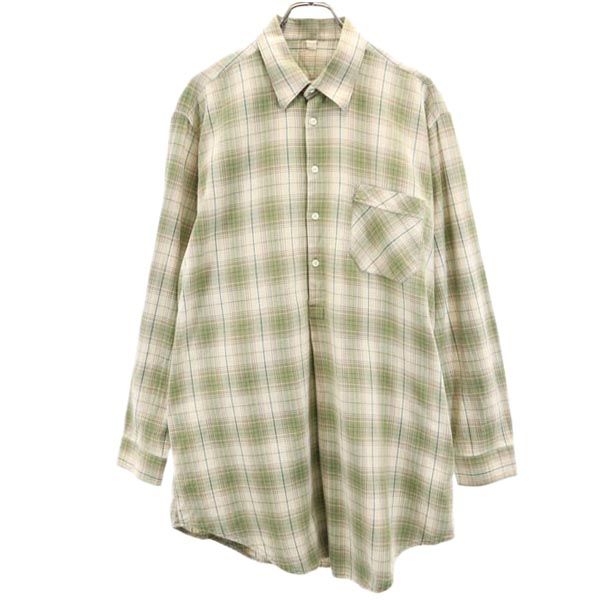 Check Pattern Long Sleeve Shirt One Piece Beige X Brown X Green Women Used