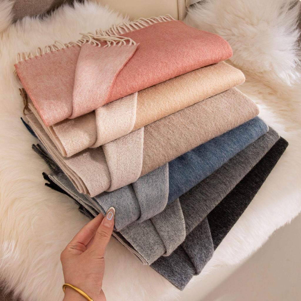 High-End Double-Sided 100% Lambswool Solid Color Scarf Shawl for Winter