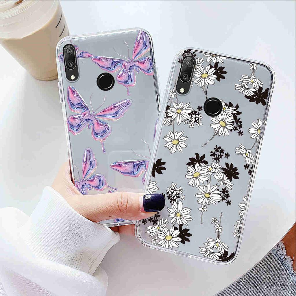 For Huawei Y7 Prime 2019 Y7 Pro 2019 P Smart Z Honor 9X Case Phone Cover Oil Butterfly Flower Heart Clear Bags Fundas Silicone