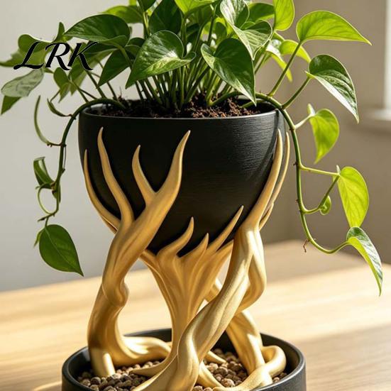 Desk Ornament for Plants 3D Printed Flower Pot with Tray, Modern Succulent Planter, Decorative Tree Bottom Sculpture Geometric Plant Vase Indoor