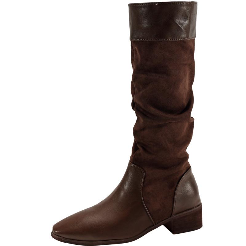 Brown retro but knee thick heel boots children's boots 2025 new autumn thin and heightened heap knight boots