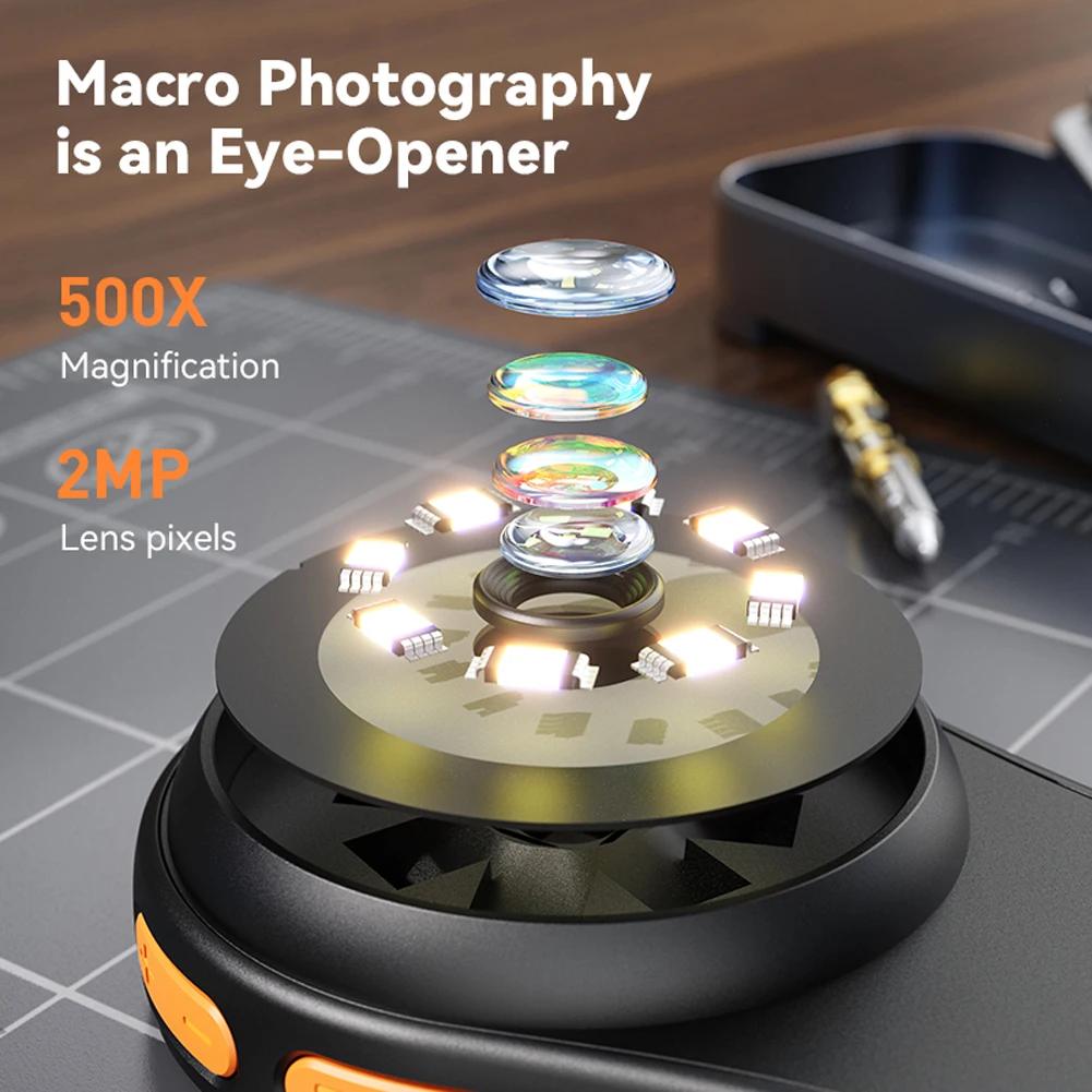 500X Portable Microscope Camera 2 MP Kids Pocket Microscope 2 Inch IPS Screen with 8 LED Light Kids Outdoor Biological Equipment