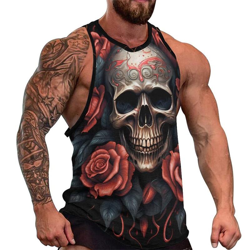 Summer Round Neck 3D Fashion Skull Printed Top Fashionable Casual Hip-hop Sleeveless Vest Men's T-shirts