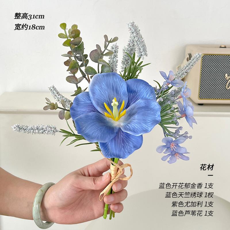 

Tulip Hand-Held Flower Simulation Wedding Party Birthday Flower Fake Eucalyptus Ear Bouquet Vase Flower Arrangement Ornament 1 Bundle темно-синий