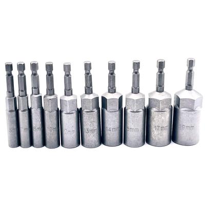 LEXOR Deep Socket Bit Impact Socket Adapter for Electric Drill Drivers Makita HiKOKI Compatible Hex Shaft 80mm Set of 10 6-19mm 6.35mm