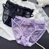 Ladies Spring and Summer Sexy Lace Thin Band Hollow Jacquard Net Gauze Triangle Briefs