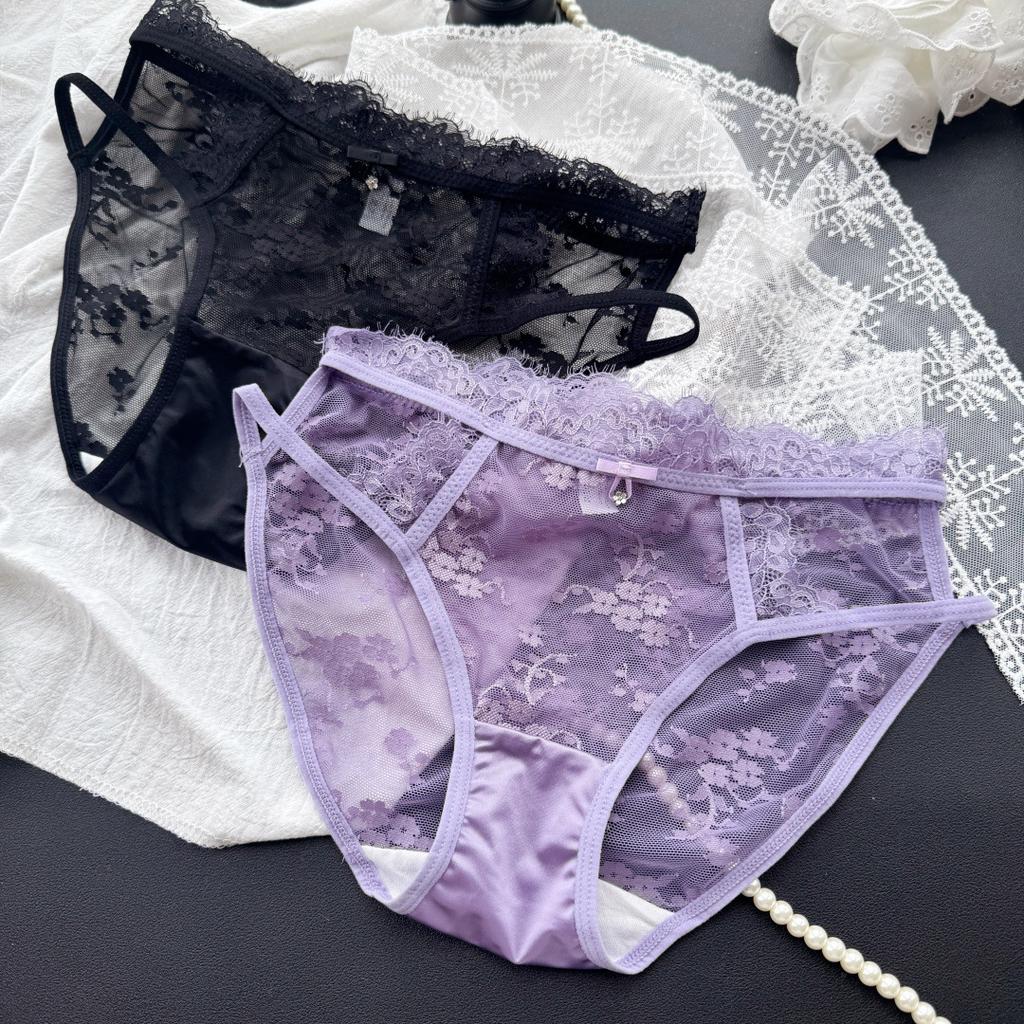 Ladies Spring and Summer Sexy Lace Thin Band Hollow Jacquard Net Gauze Triangle Briefs