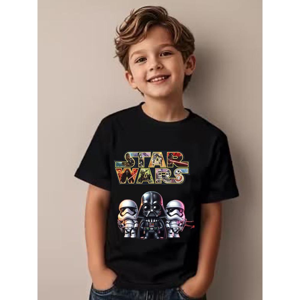 

Cotton Breathable Children s T-shirt Trendy and Cool Star Wars Full Character Printed Parent-child Short Sleeved 2026 New Item 110