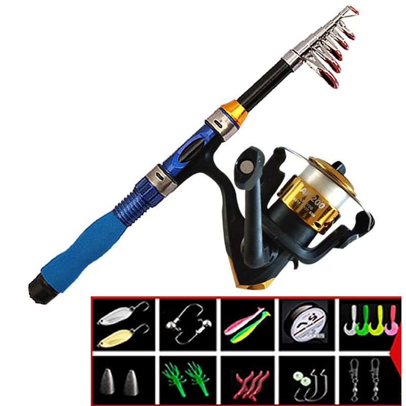 Compact Telescopic Spinning Rod Set Shore Fishing 4-Section Portable Saltwater With Reel Accessories