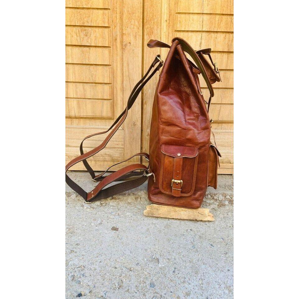 Handmade Large Backpack Genuine Vintage Goat Leather Rucksack Travel Bag New