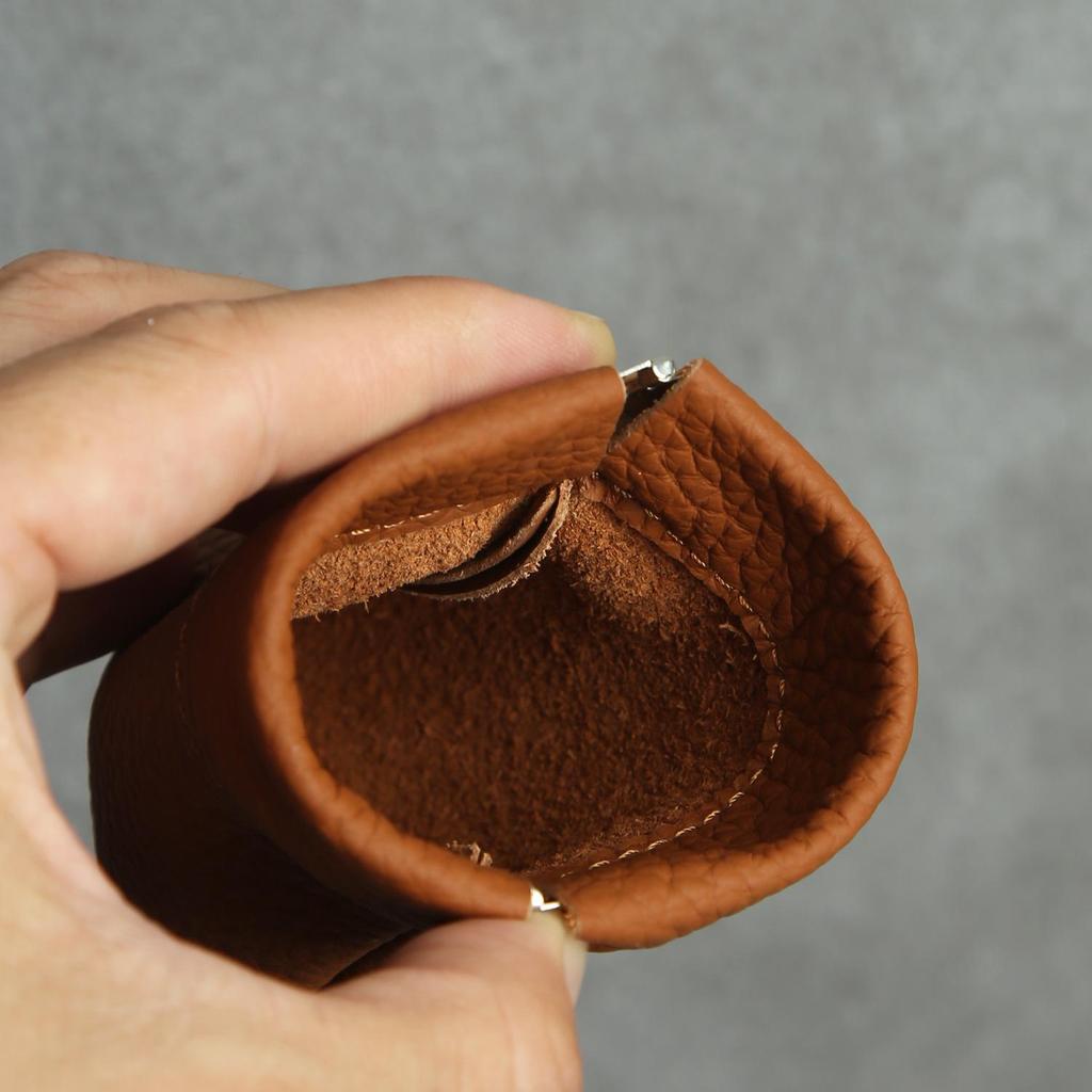 Top Layer Cowhide Earphone & Data Cable Storage Bag with Card Holder & Spring Clip Coin Purse