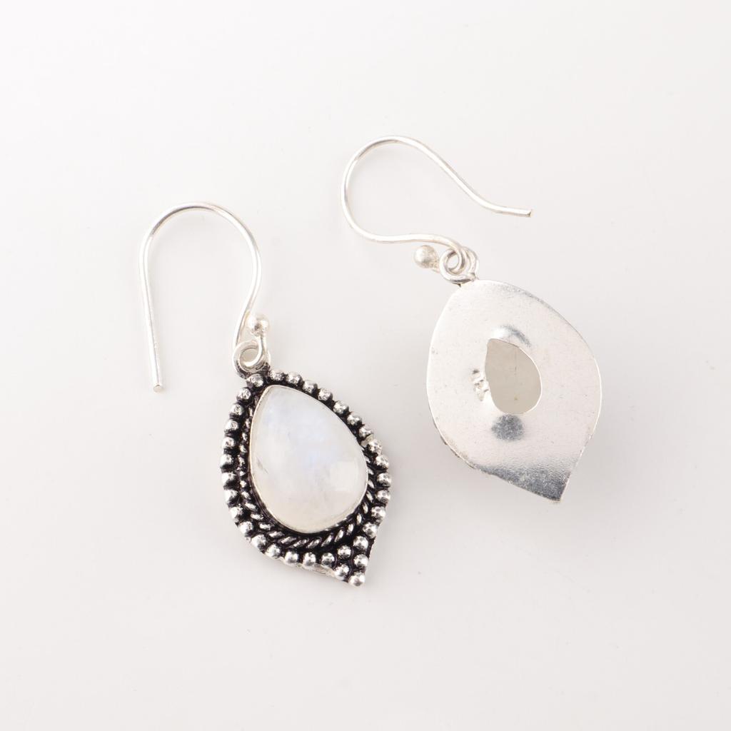 Kamień księżycowy tęczowy Srebro Sterling 925 Ręcznie robiona biżuteria Kolczyki 1,6" EE-164-30